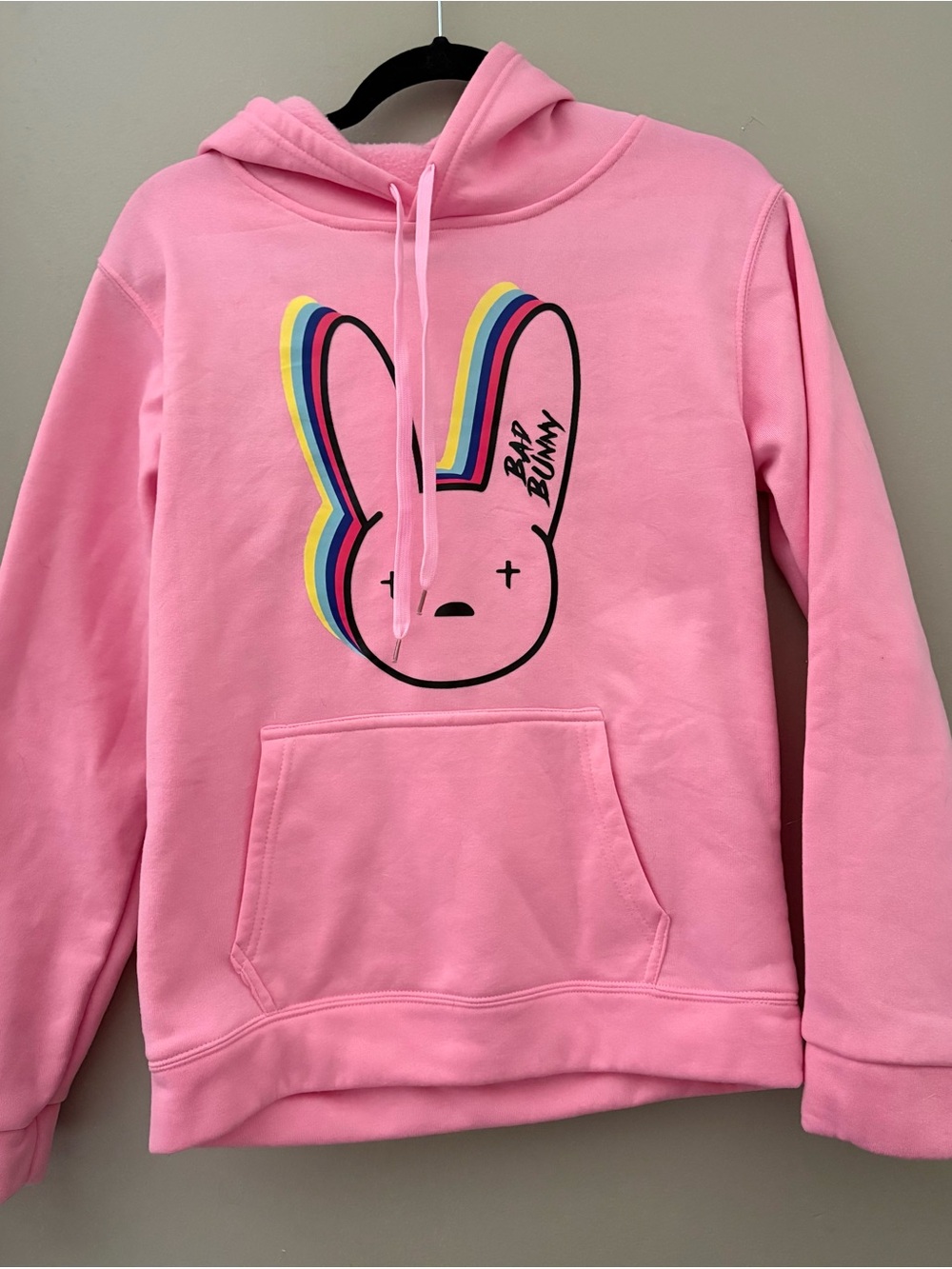 Bad Bunny Logo Unisex Size M Hoodie Pullover Bad Bunny Artist Puerto Rico Pink
